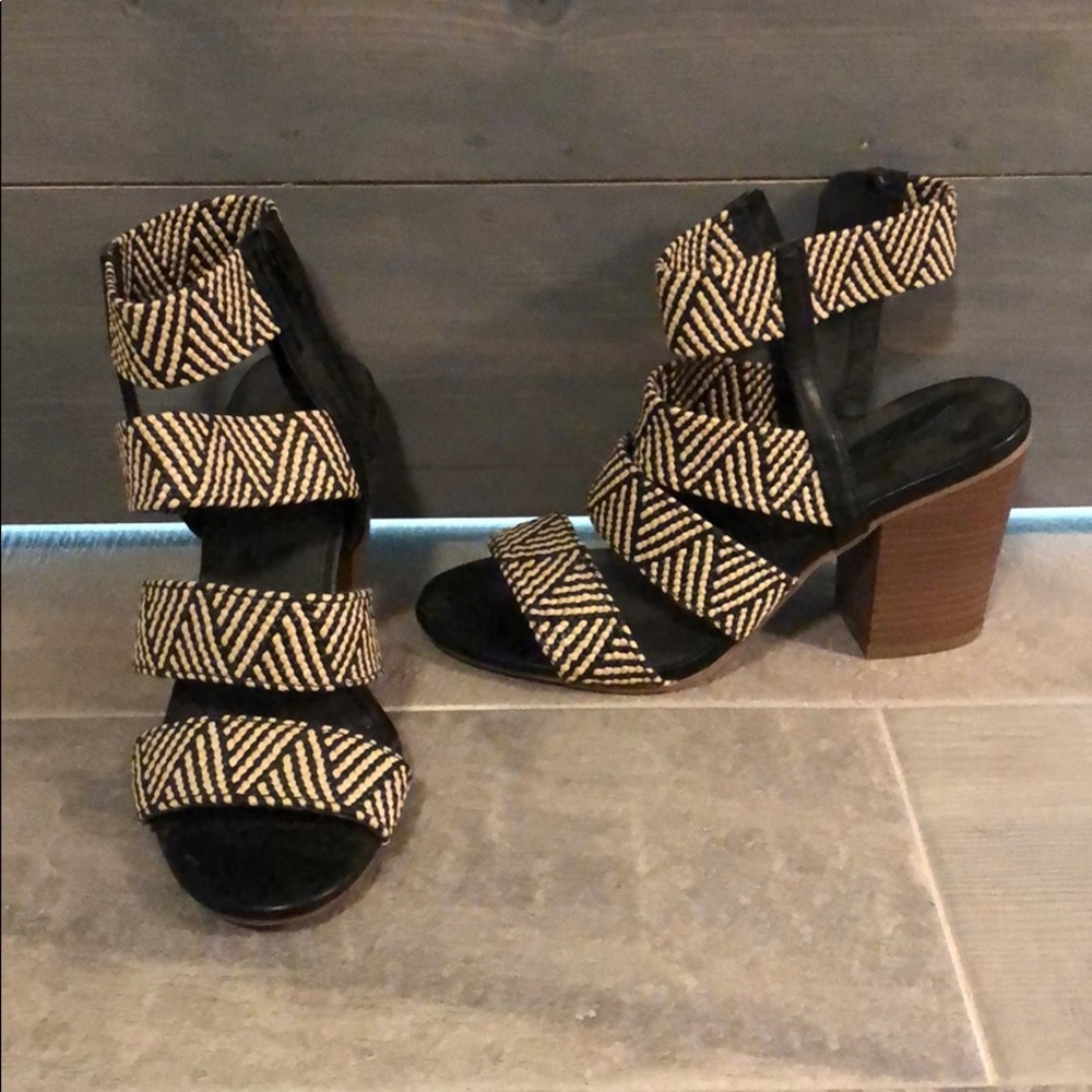 Black and beige strappy chunky heels! NWOT